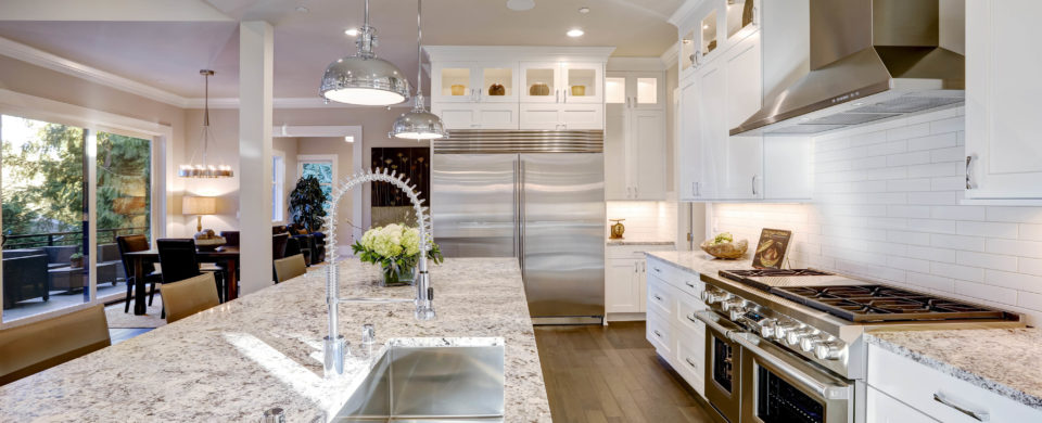 White kitchen design in new luxurious home